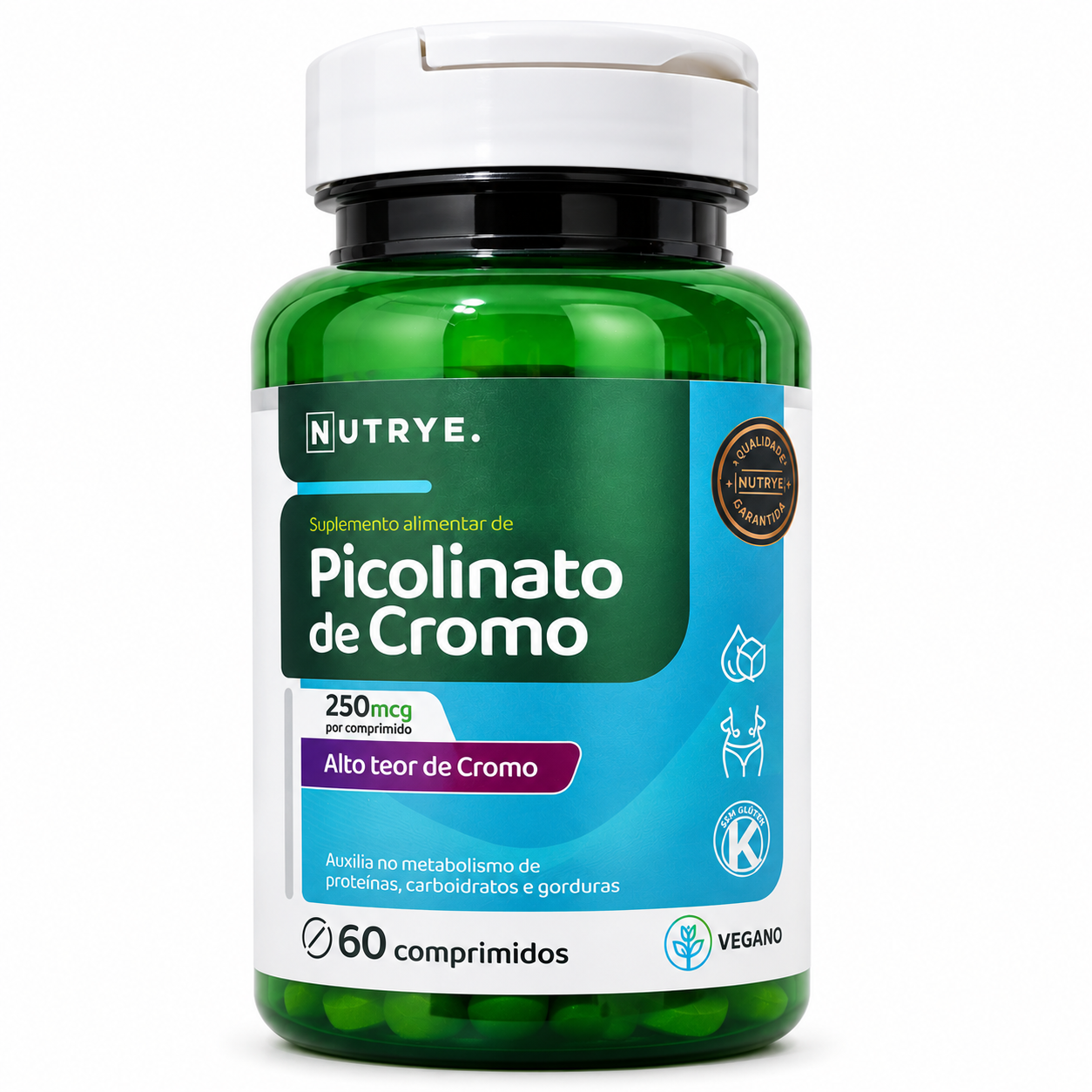 Picolinato de Cromo Nutrye 250mcg 60 Cápsulas Veganas Sem Sabor