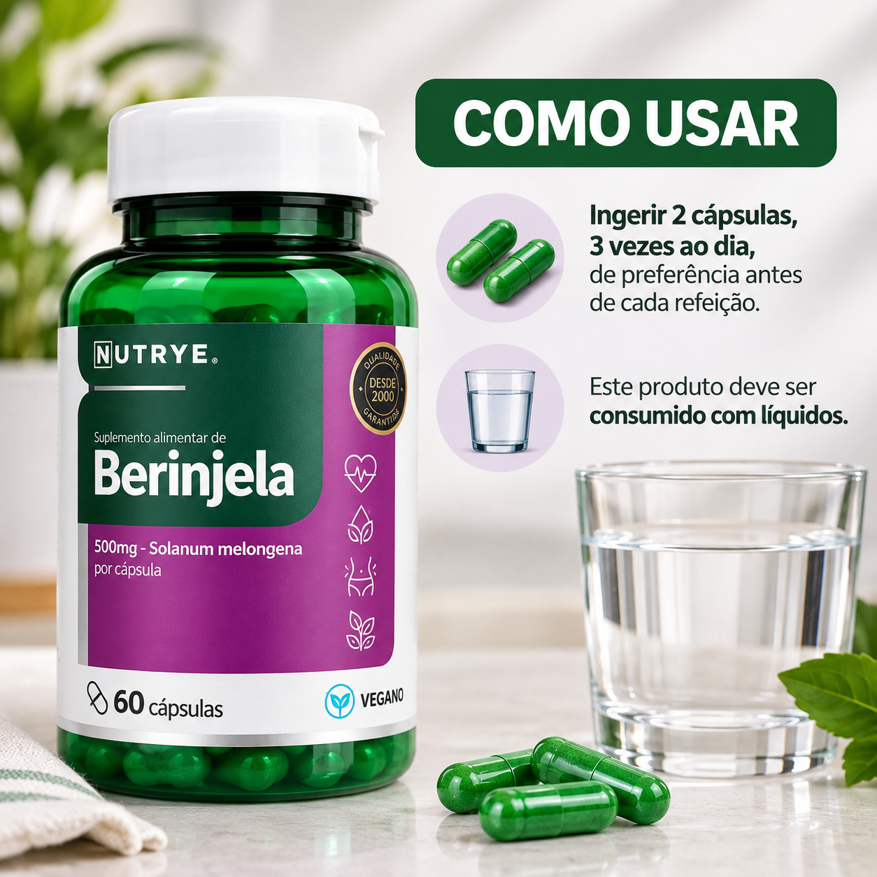 Berinjela 300mg Solanum Melongena 60 Cápsulas