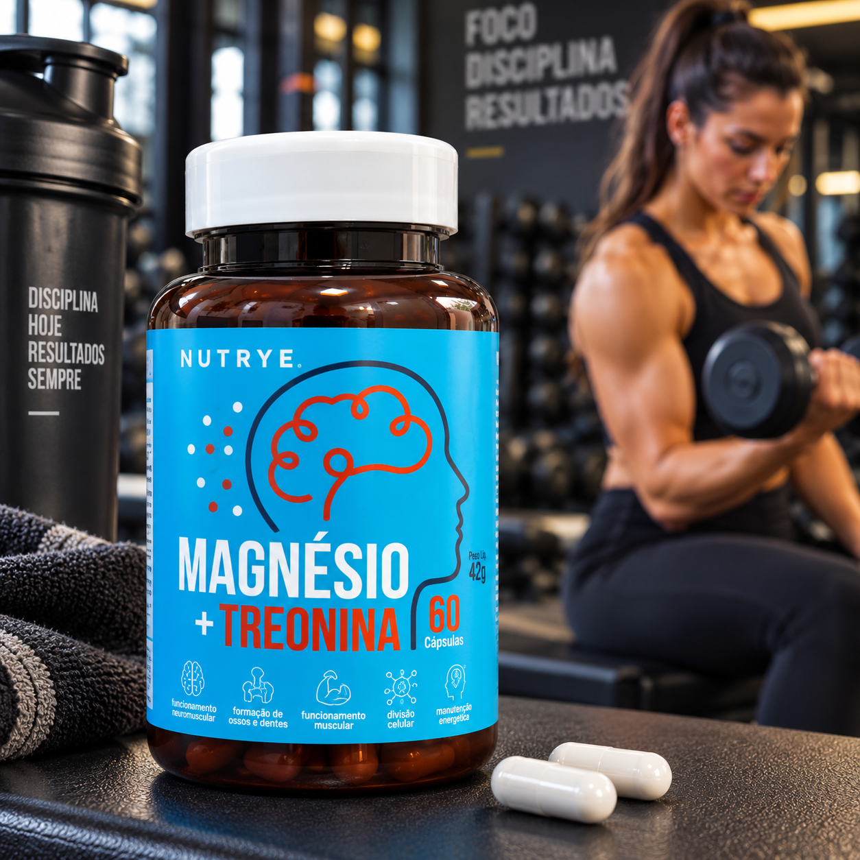Magnésio + treonina . 60 cápsulas