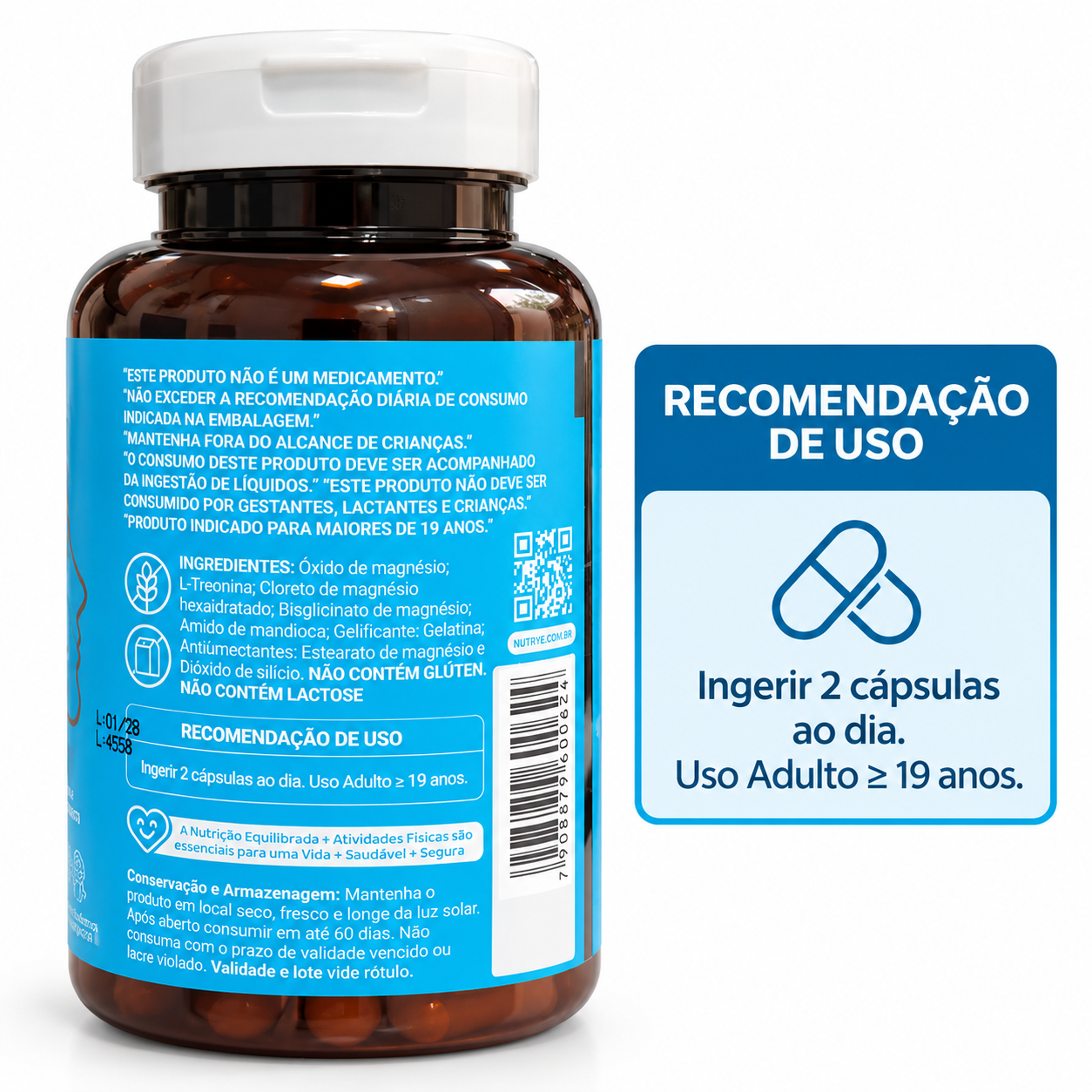 Magnésio + treonina . 60 cápsulas