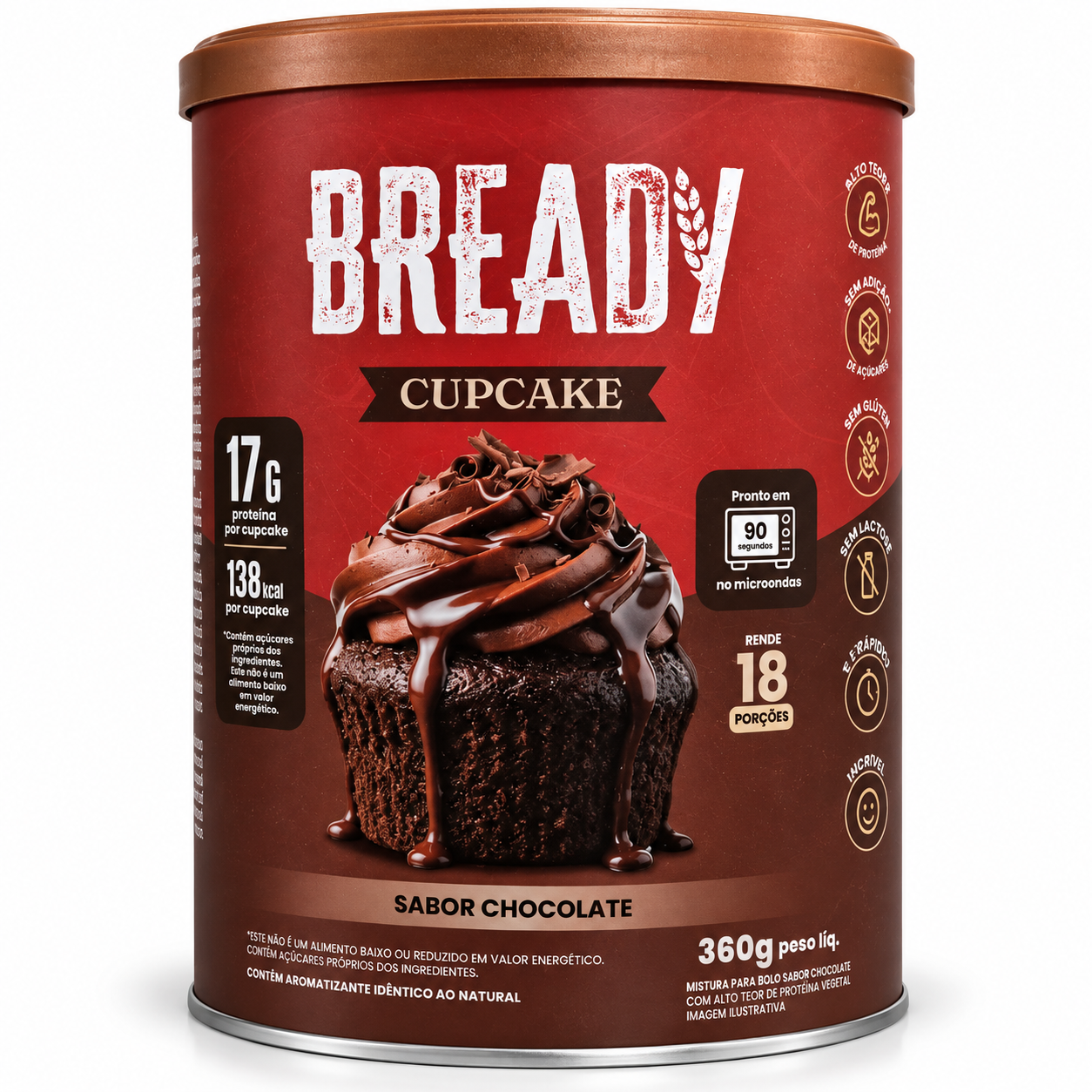 Bready Cupcake Chocolate - 17g Proteina 5g Fibra - 18 Doses