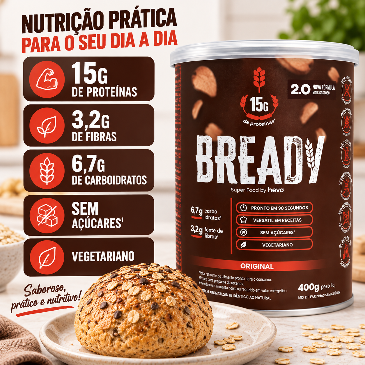 Bready Original 2.0 - Mistura Lowcarb 15g Proteína 20 Doses