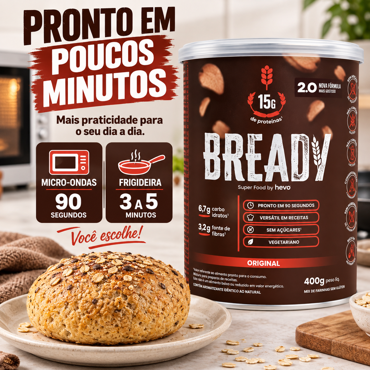 Bready Original 2.0 - Mistura Lowcarb 15g Proteína 20 Doses