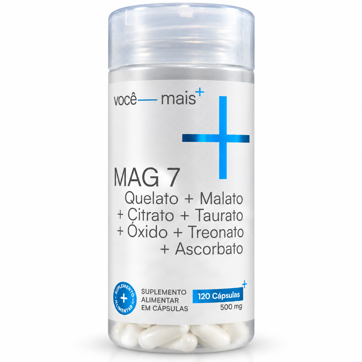 Sete Magnésio 7 Fontes 500mg 120 Cápsulas Quelato Malato Treonato Taurato Citrato Ascorbato Óxido