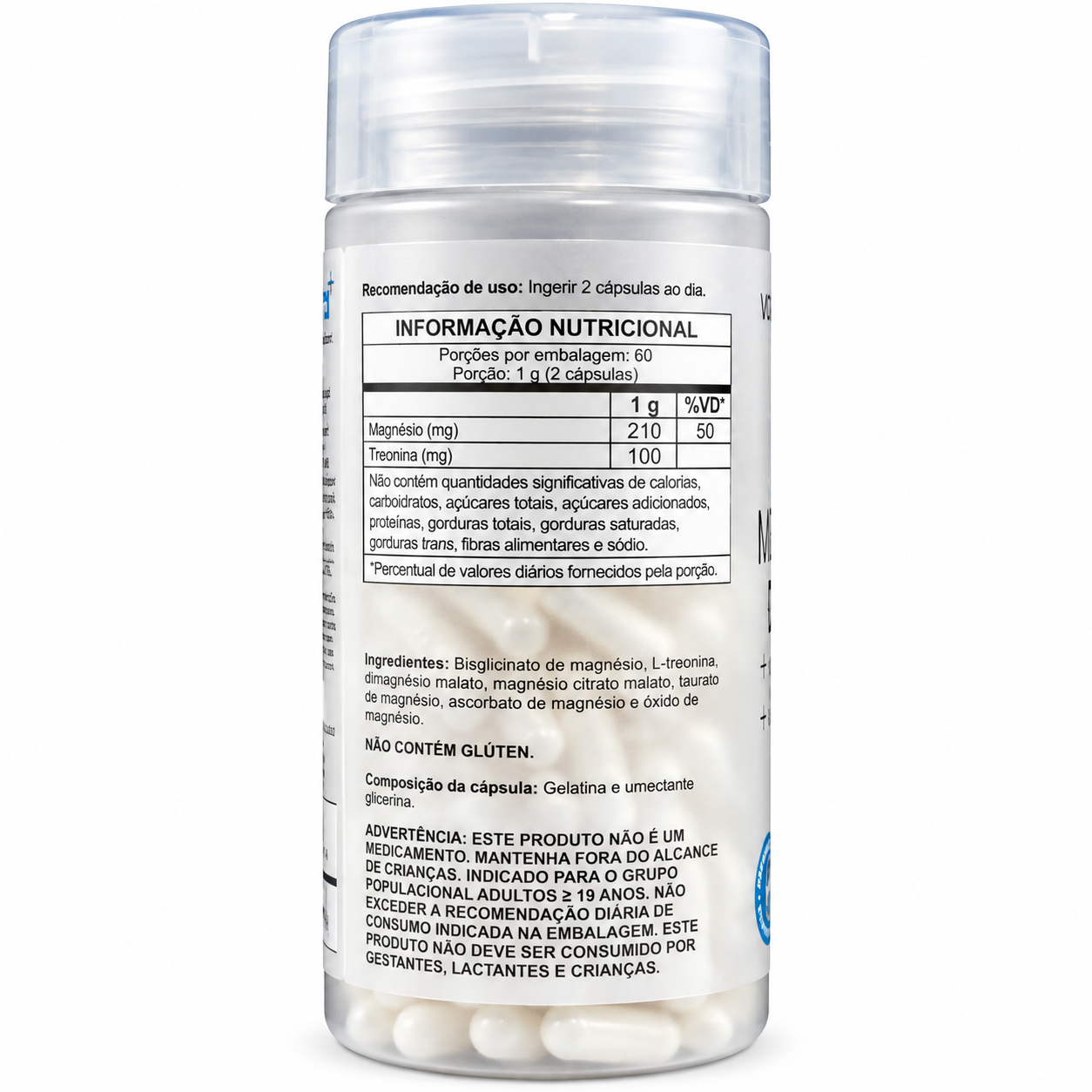 Sete Magnésio 7 Fontes 500mg 120 Cápsulas Quelato Malato Treonato Taurato Citrato Ascorbato Óxido