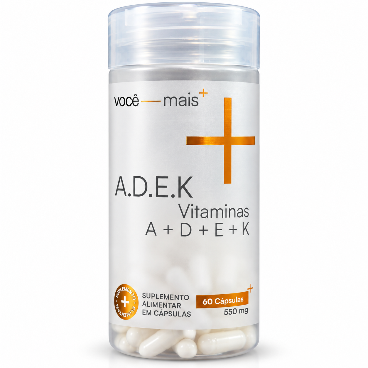 ADEK Vitaminas A, D, E, K 550mg 60 Cápsulas . VOCE MAIS