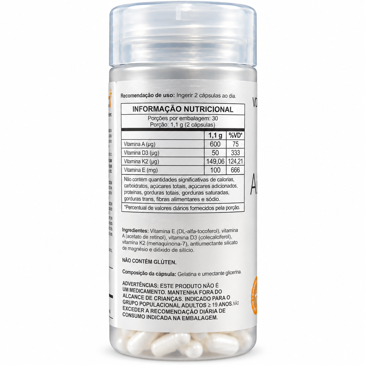 ADEK Vitaminas A, D, E, K 550mg 60 Cápsulas . VOCE MAIS