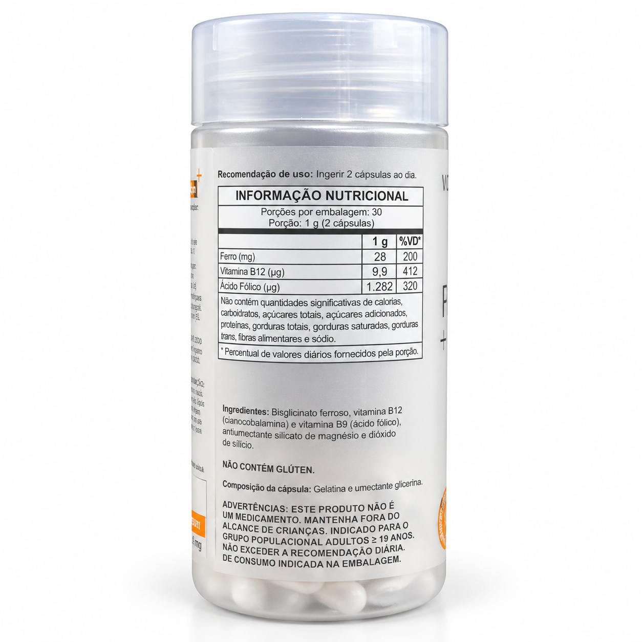 Ferro + Ácido Fólico + B12 500mg 60 Cápsulas
