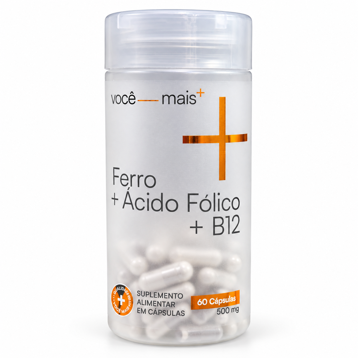 Ferro + Ácido Fólico + B12 500mg 60 Cápsulas