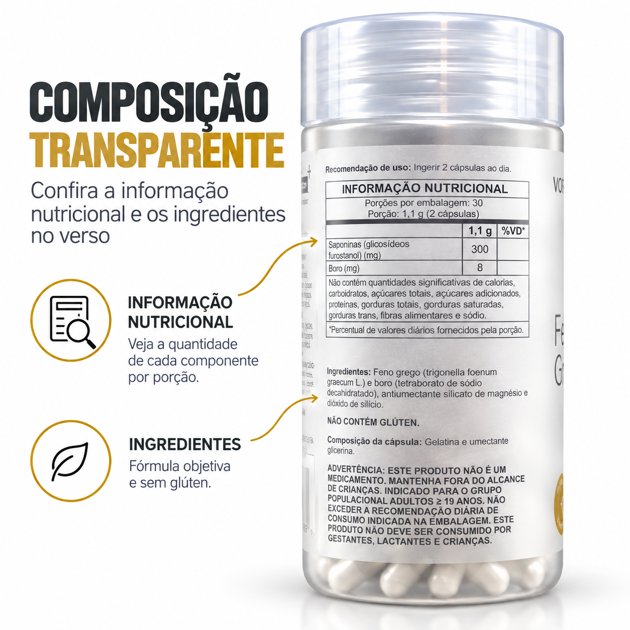 Feno Grego + Boro 550mg 60 Cápsulas