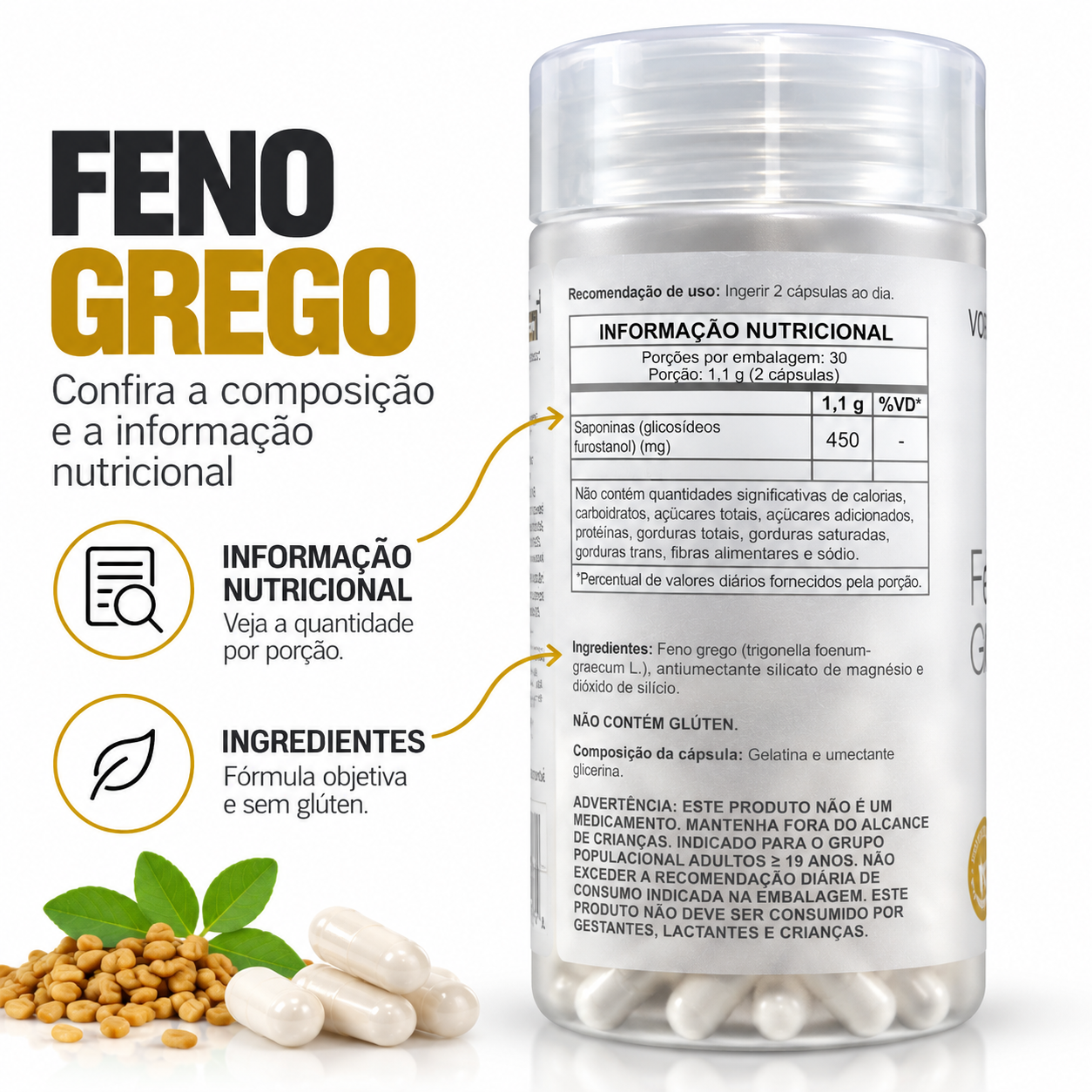 Feno Grego 550mg 60 Cápsulas