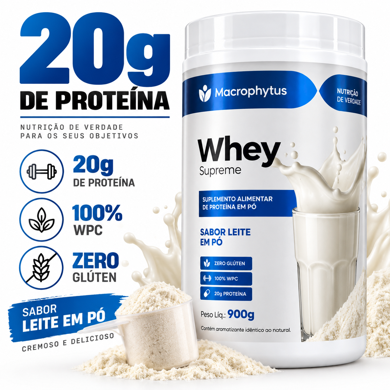 Whey Protein Supreme 900g Sabor Leite me Pó