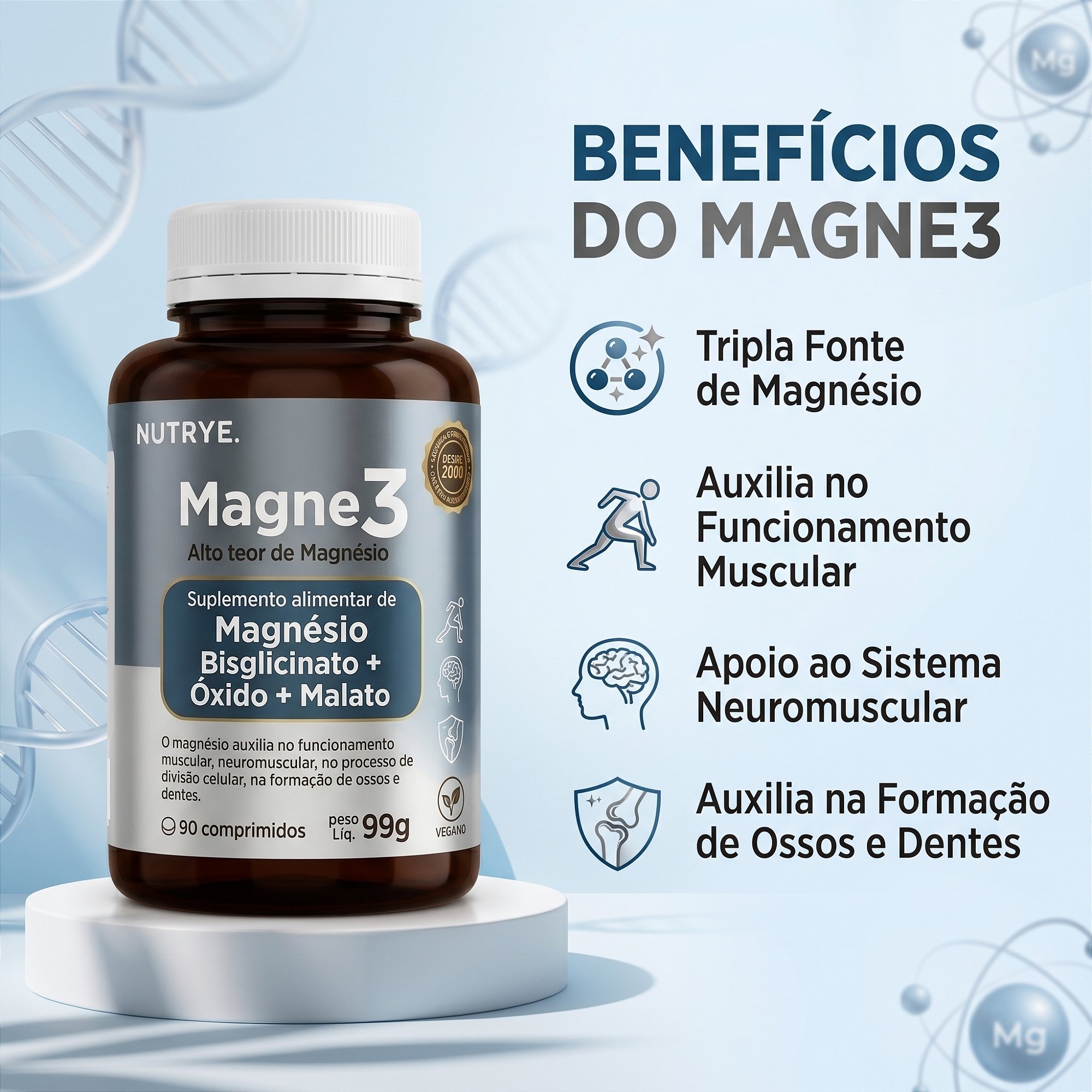 Magne3 Magnesio Bisglicinato + Oxido + Malato 90 Comprimidos - Nutrye