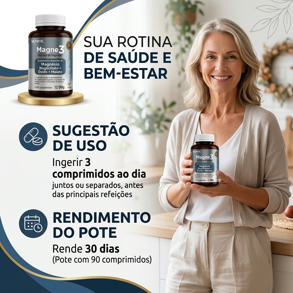 Magne3 Magnesio Bisglicinato + Oxido + Malato 90 Comprimidos - Nutrye