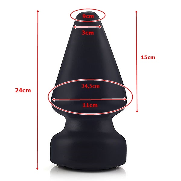 PLUG ANAL GIGANTE, LISO E COM VENTOSA - 24x11CM - COR  PRETA