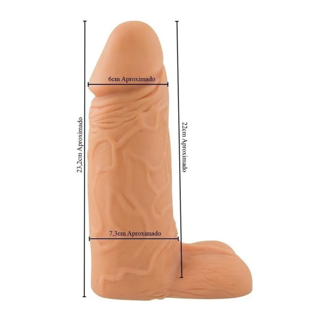PÊNIS REALÍSTICO COM ESCROTO - 23,2 x 7 CM - COR BEGE