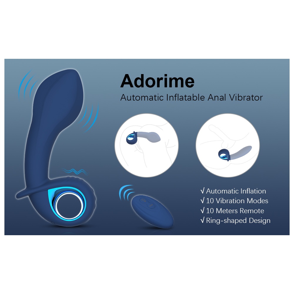 PLUG ANAL INFLÁVEL MASSAGEADOR DE PRÓSTATA RECARREGÁVEL COM 10 MODOS DE VIBRAÇÃO COM CONTROLE REMOTO SEM FIO - 16x3,5CM