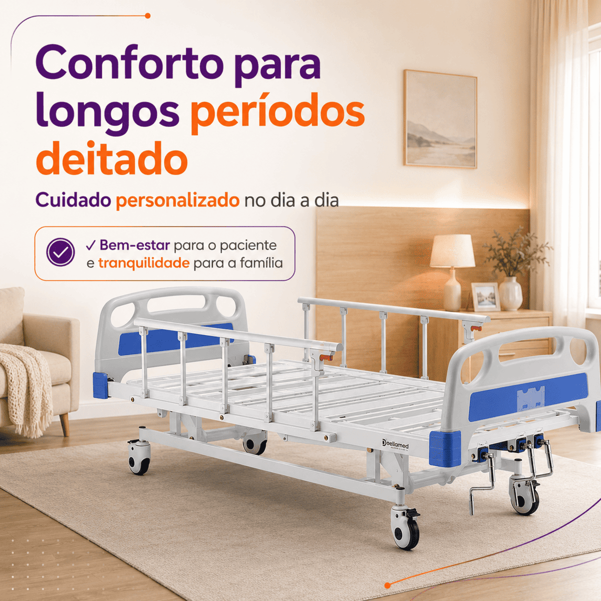 Cama Hospitalar Manual 3 Movimentos DX3 Dellamed 200 kg