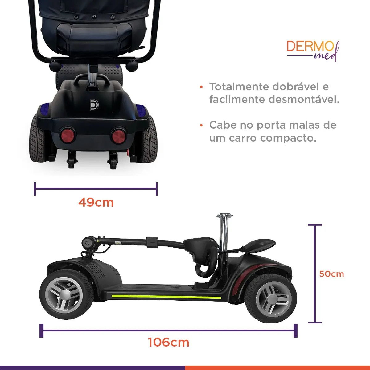 Scooter Elétrica Preta Modelo LB Ligth Até 136 Kg - Dellamed