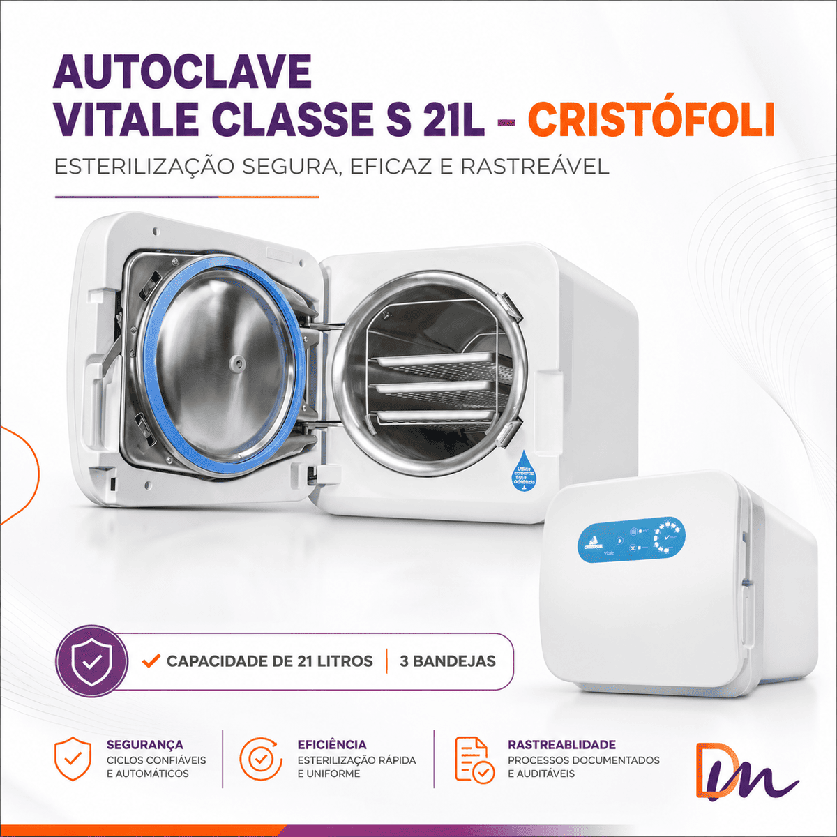Autoclave Vitale Class 21L Inox Bivolt + Acessórios - Cristófoli