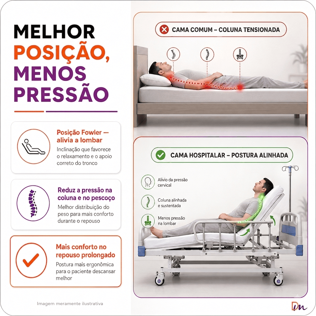 Cama Hospitalar Fowler Pro 3 com Suporte de Soro Health Clean