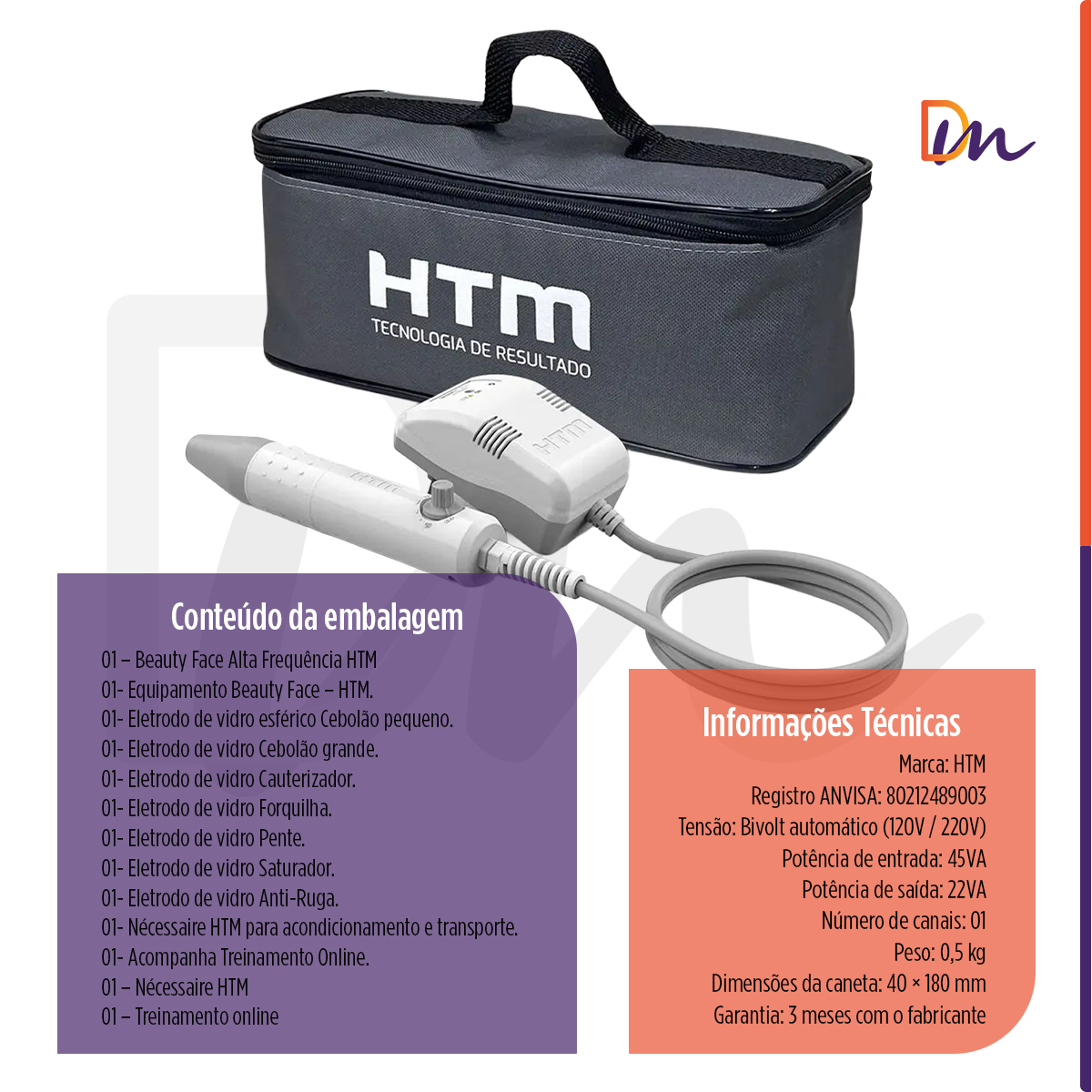 Alta Frequência Profissional HTM Beauty Face Bivolt 7 Eletrodos