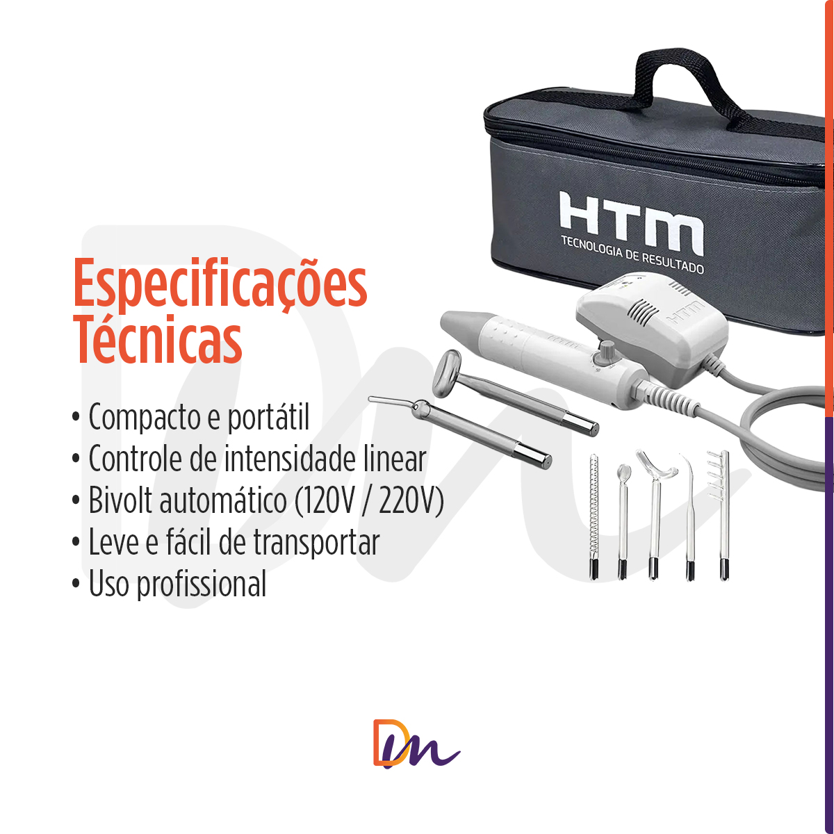 Alta Frequência Profissional HTM Beauty Face Bivolt 7 Eletrodos