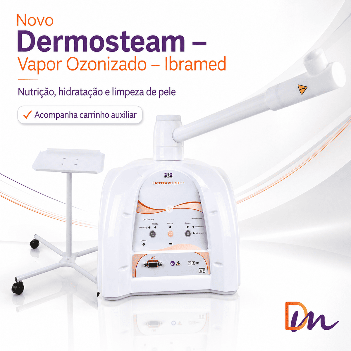 Novo Dermosteam Equipamento De Vapor De Ozônio + Carrinho - IBramed