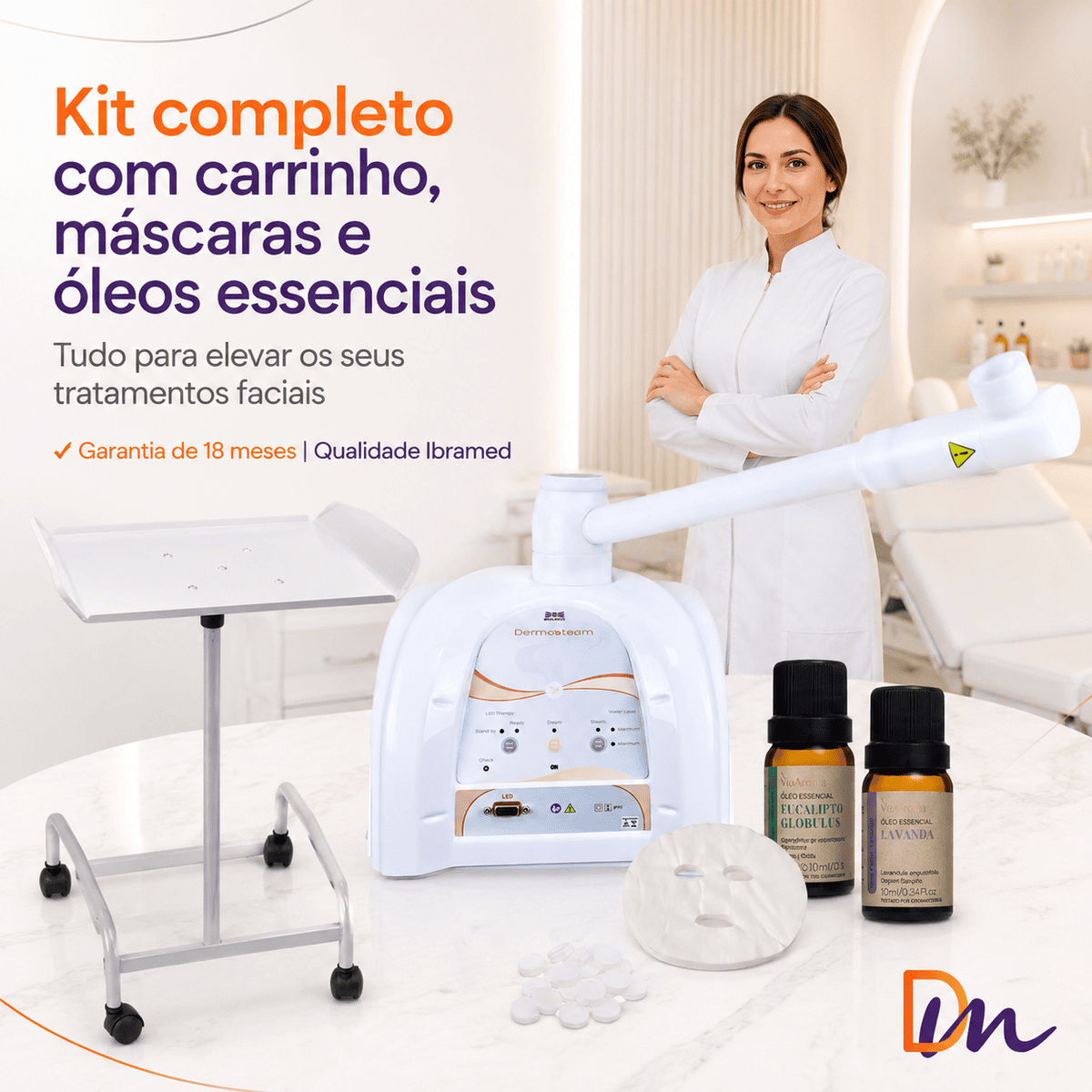 Novo Dermosteam Equipamento De Vapor De Ozônio + Carrinho - IBramed