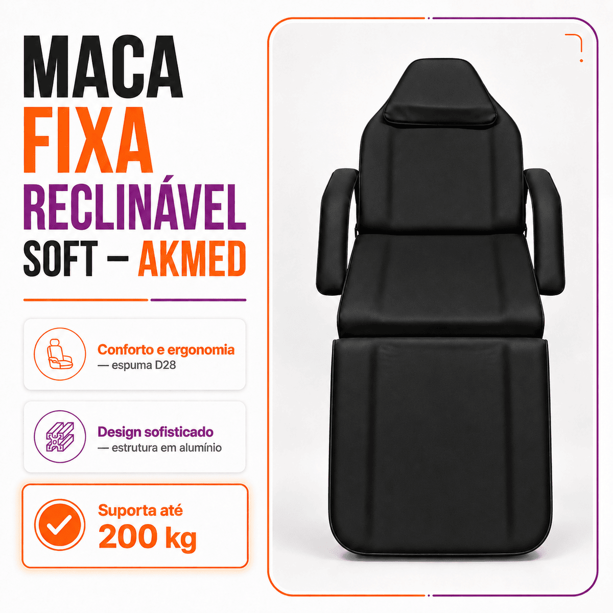 Poltrona Maca Fixa Reclinável Soft Preta base Preta Com 2 Bandejas - Akmed