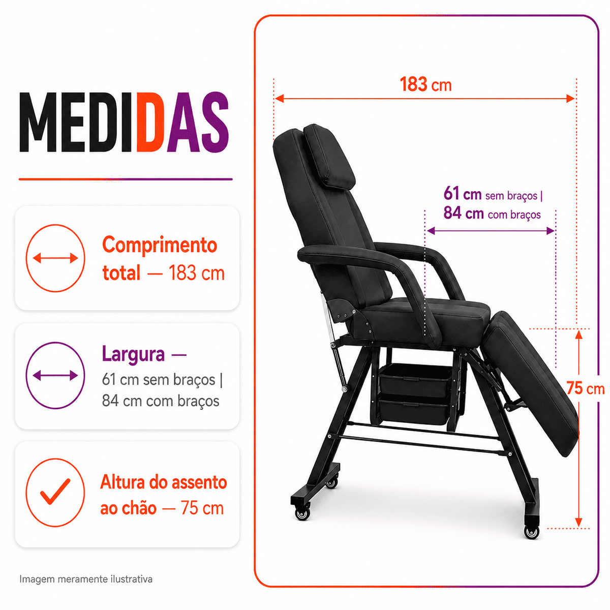 Poltrona Maca Fixa Reclinável Soft Preta base Preta Com 2 Bandejas - Akmed