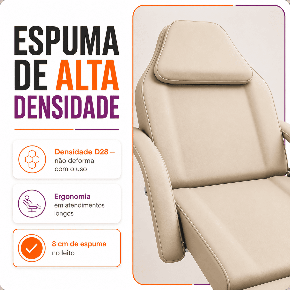 Maca Poltrona Fixa Estética Reclinável Soft Bege base Branco Com 2 Bandejas - Akmed