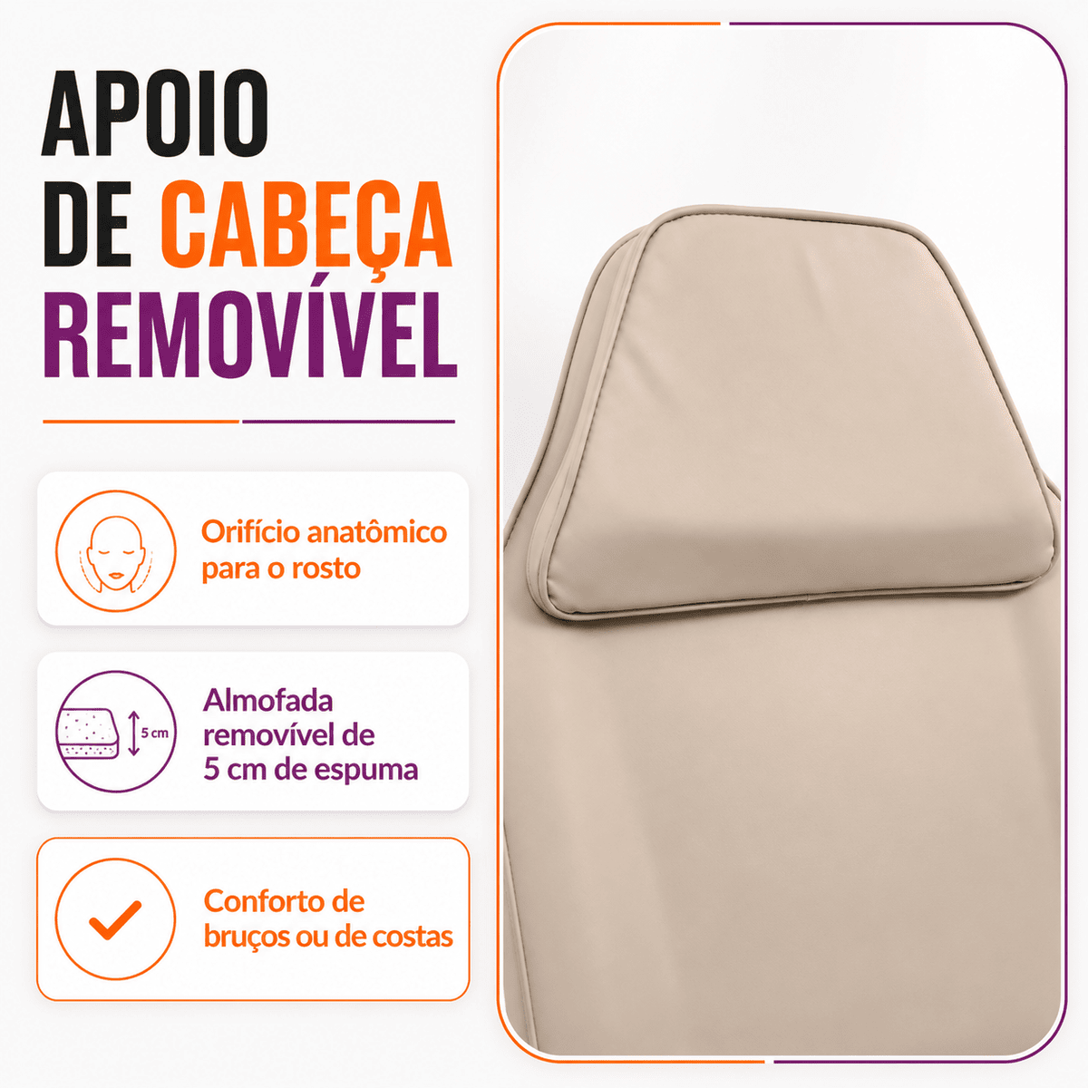Maca Poltrona Fixa Estética Reclinável Soft Bege base Branco Com 2 Bandejas - Akmed