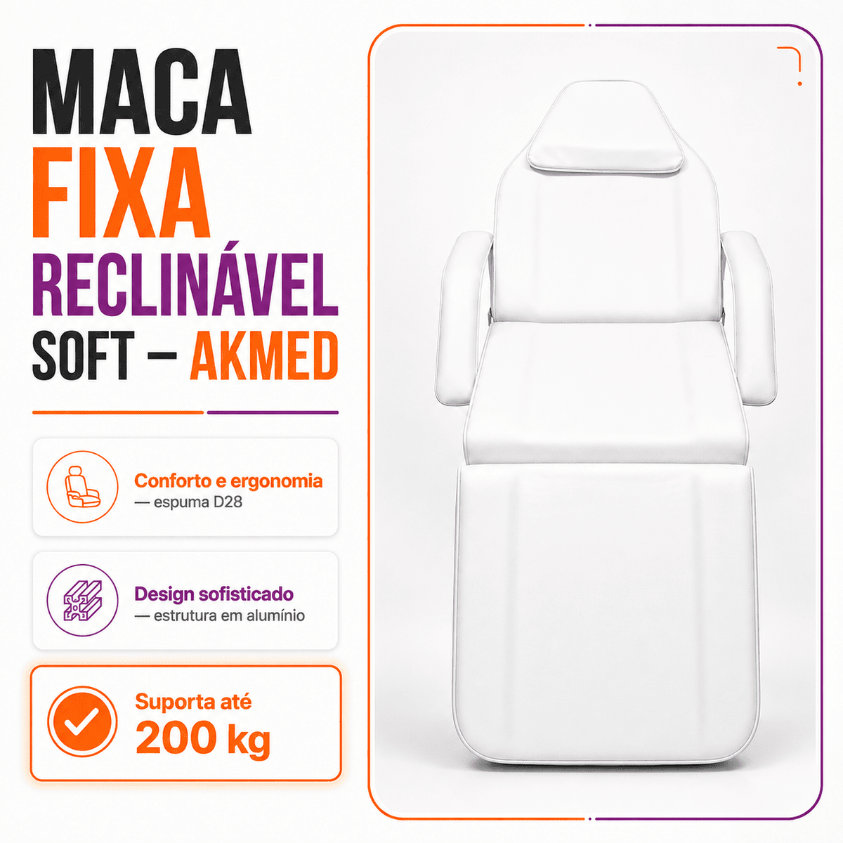 Maca Poltrona Fixa Estética Reclinável Branca Com 2 Bandejas - Akmed