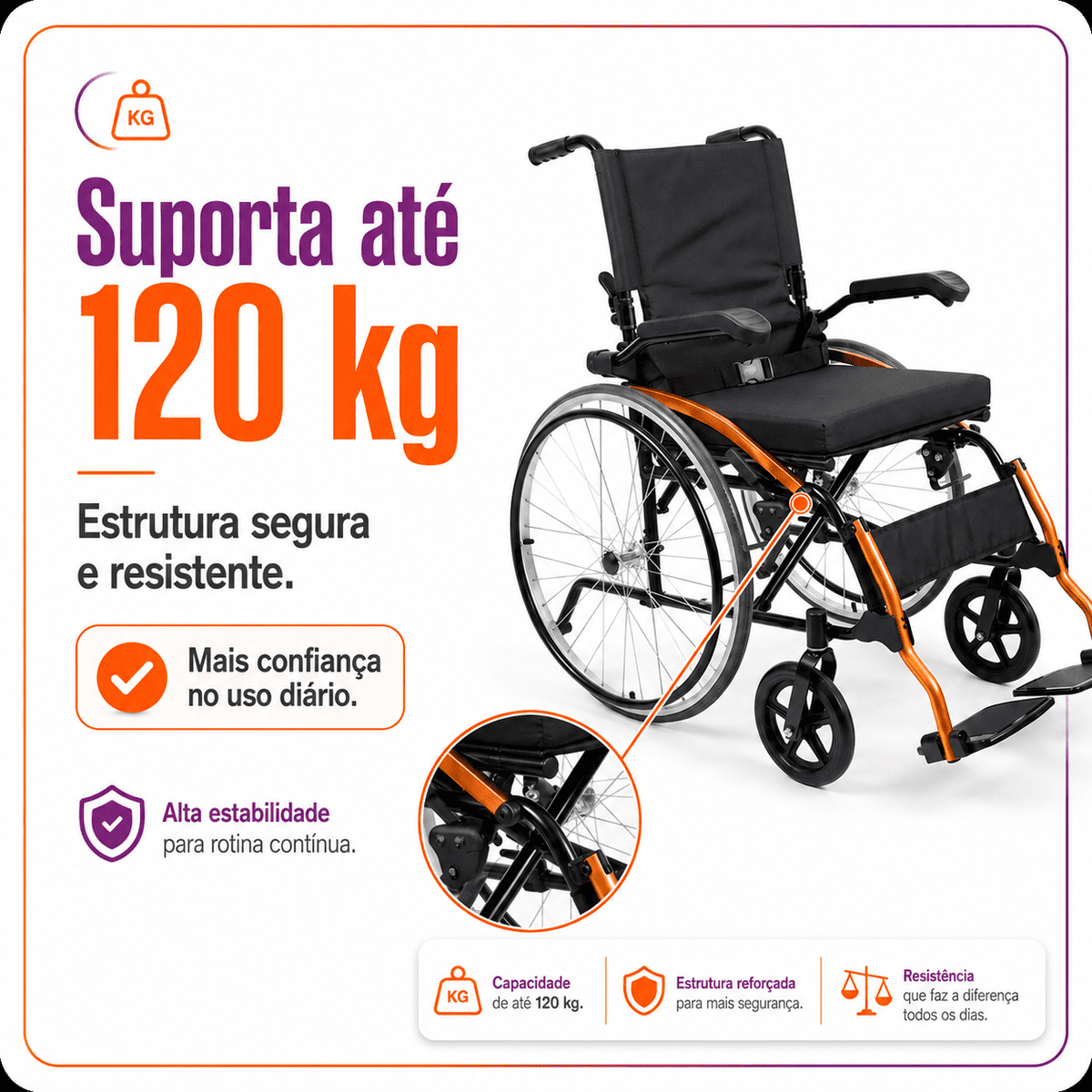 Cadeira de Rodas Manual Dobrável D600 Pop Suporta Até 120 kg - Dellamed