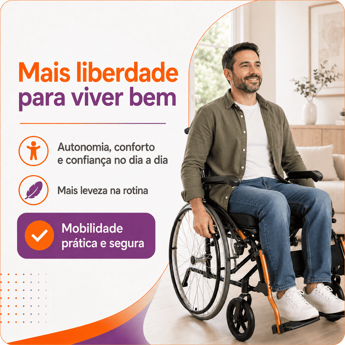 Cadeira de Rodas Manual Dobrável D600 Pop Suporta Até 120 kg - Dellamed