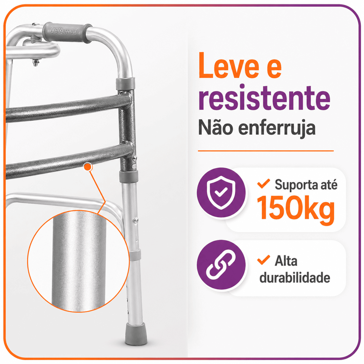 Andador D10 Em Alumínio 3 em 1 3 Barras Até 150 Kg - Dellamed