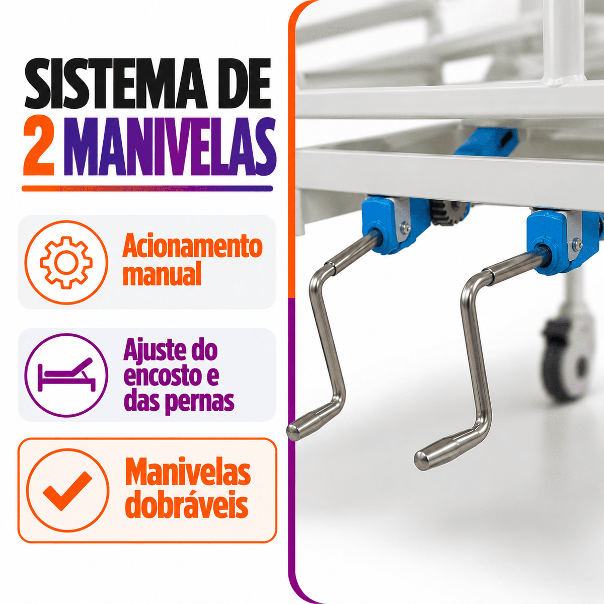 Cama Hospitalar 02 Manivelas Até 180 Kg - Supermedy