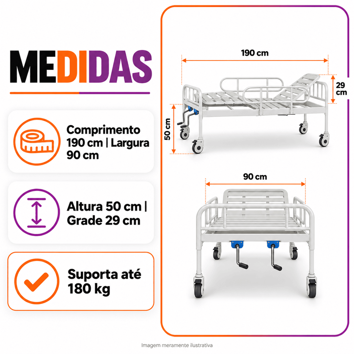 Cama Hospitalar 02 Manivelas Até 180 Kg - Supermedy