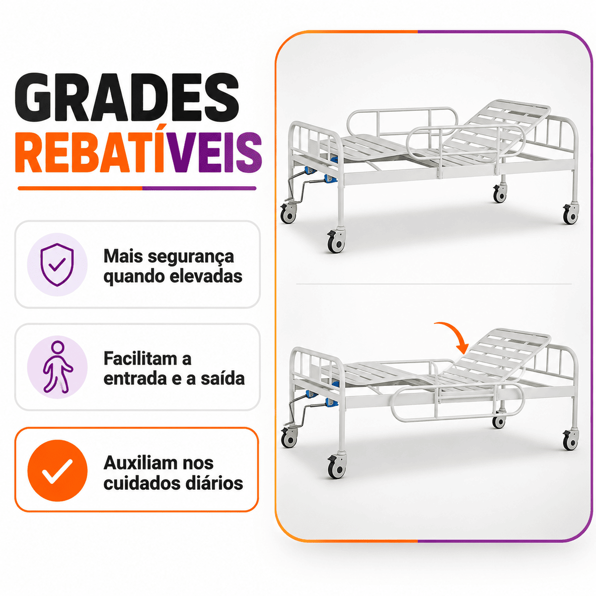 Cama Hospitalar 02 Manivelas Até 180 Kg - Supermedy
