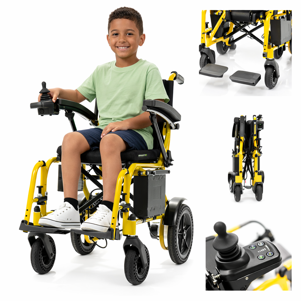 Cadeira De Rodas Motorizada Dobrável Infantil Power Kids Amarela Até 100Kg Power Lite