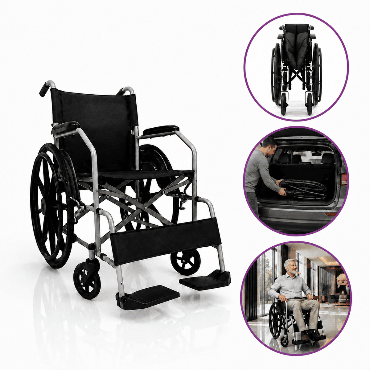 Cadeira De Rodas Manual Até 110kg Com Encosto Rebatível D100 Pop – Dellamed