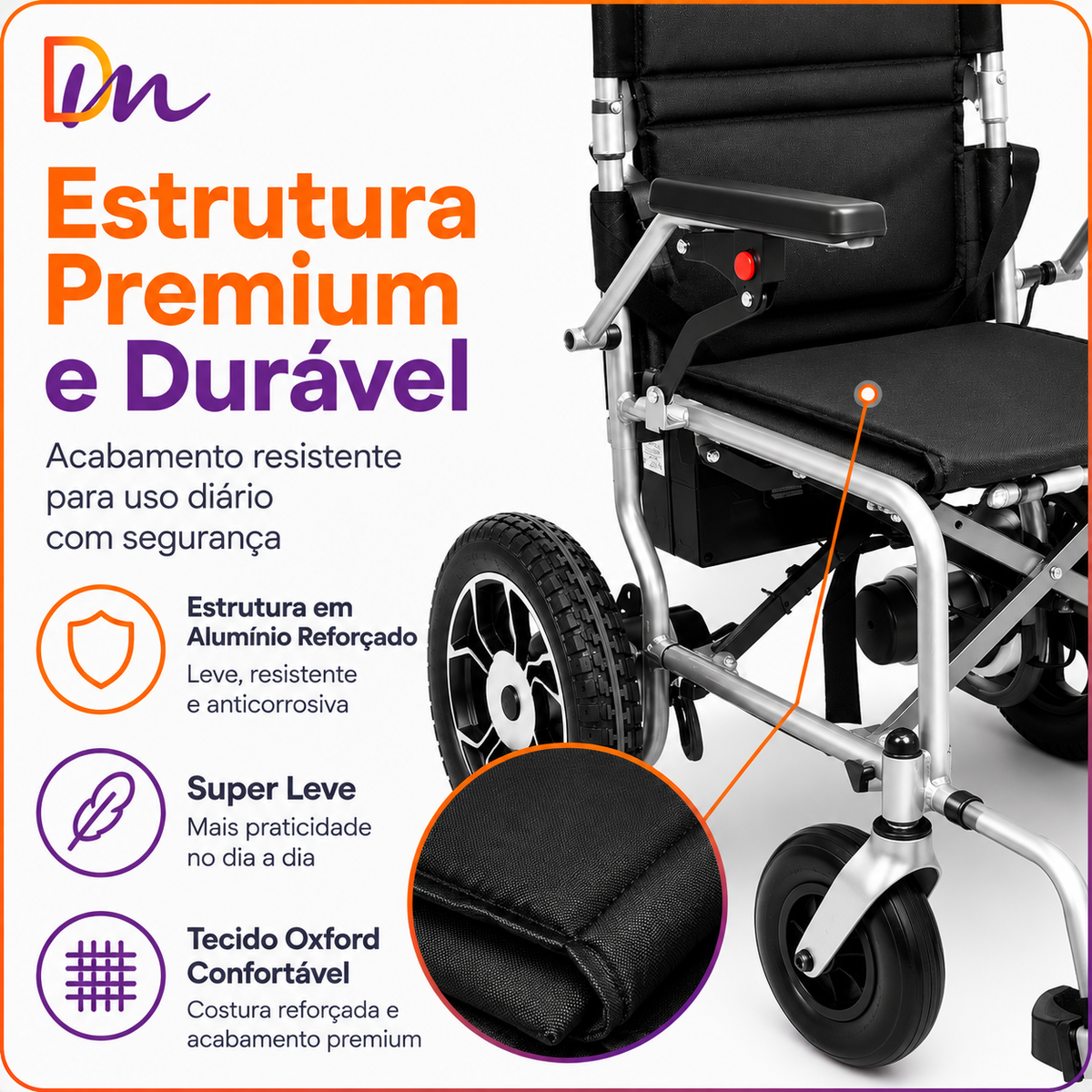 Cadeira De Rodas Motorizada Super Leve Até 120kg D750 Light – Dellamed