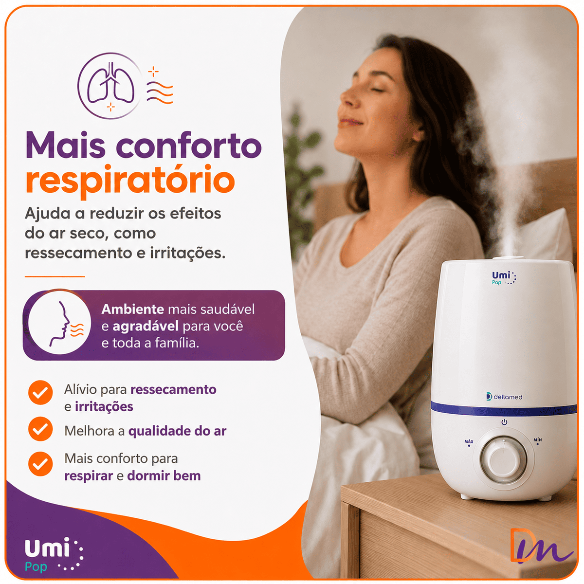 Umidificador De Ar Ultrassônico Umi Pop Health 2,3L - Dellamed