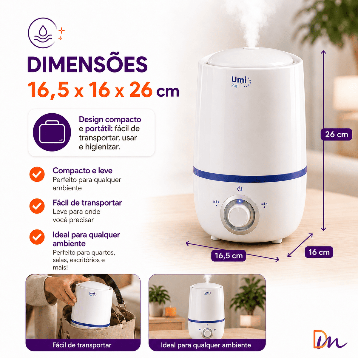 Umidificador De Ar Ultrassônico Umi Pop Health 2,3L - Dellamed