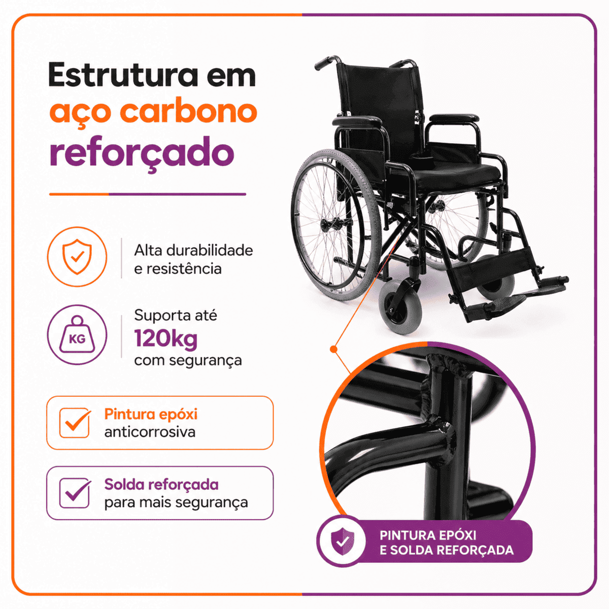 Cadeira De Rodas Modelo D400 + Apoio de Cabeça - Dellamed