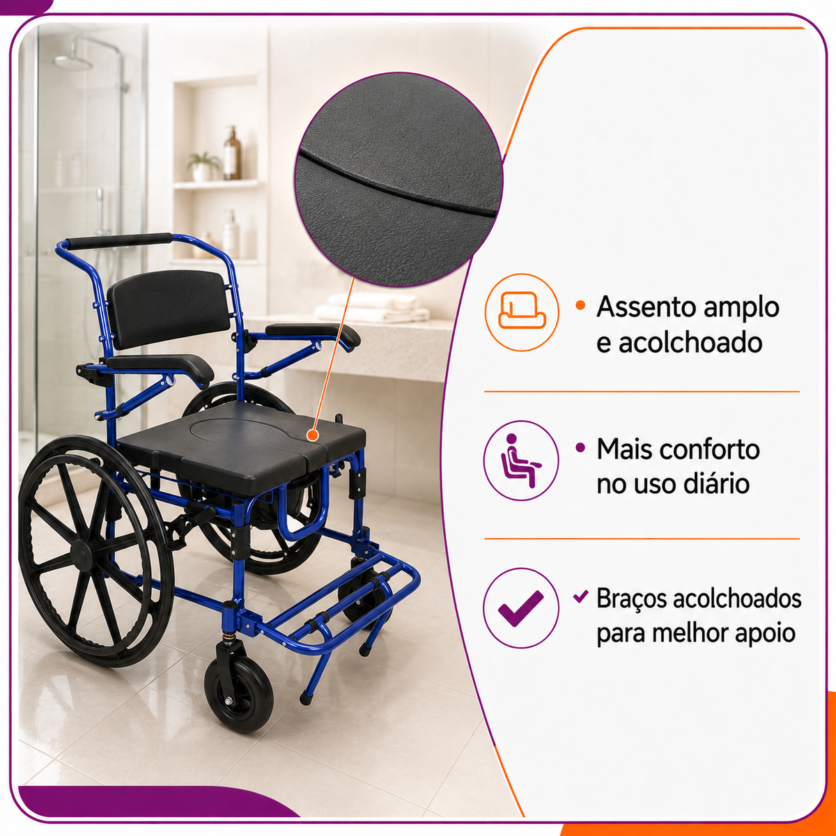 Cadeira de Banho D70 Até 200 Kg Em Alumínio - Dellamed - Outlet