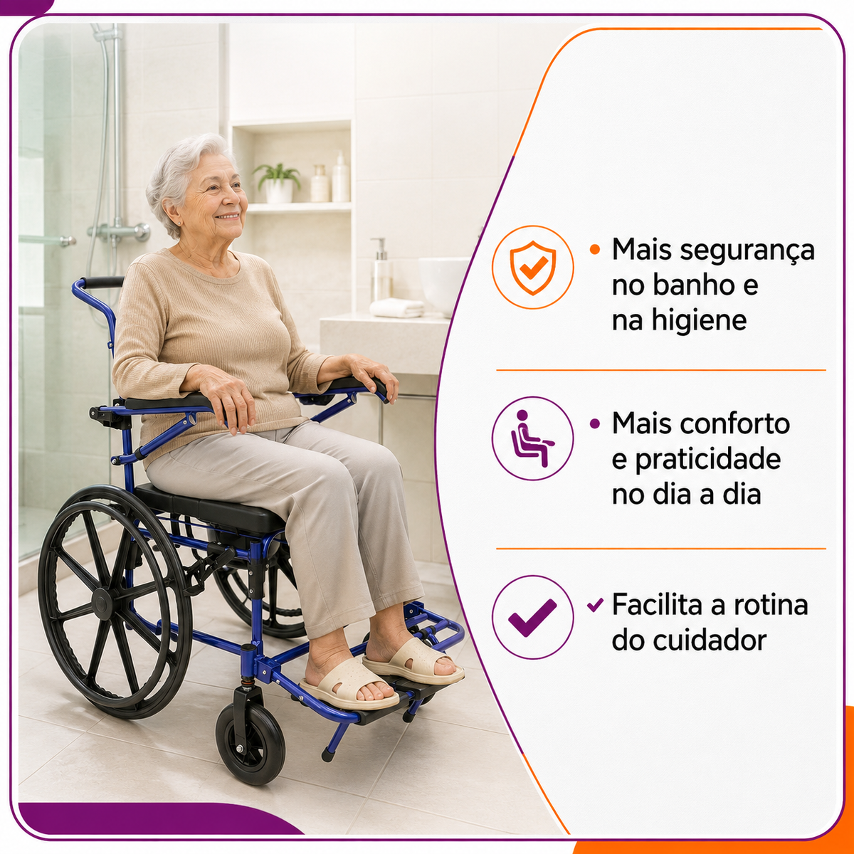Cadeira de Banho D70 Até 200 Kg Em Alumínio - Dellamed - Outlet