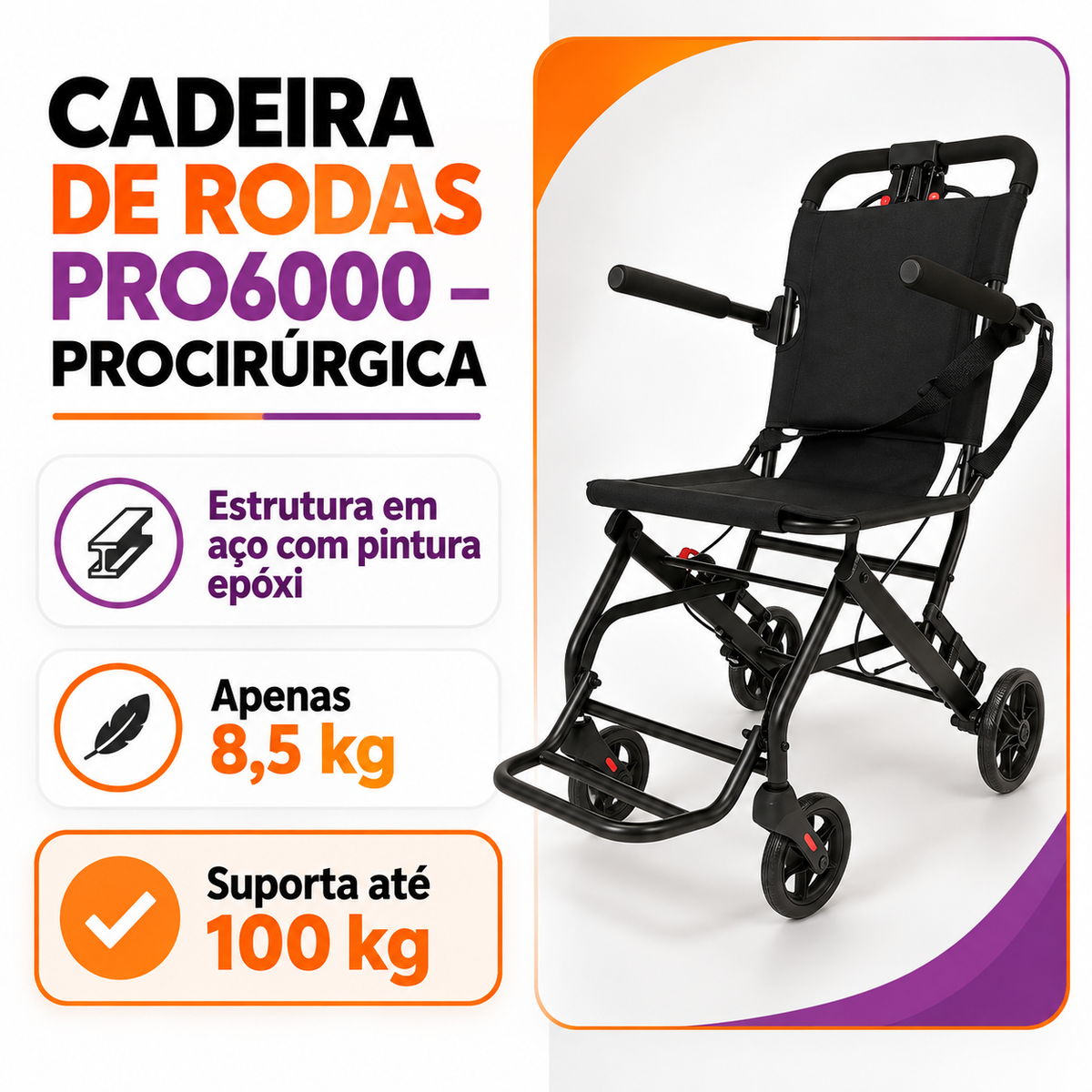 Cadeira de Rodas de Trânsito PRO6000 - Health Clean