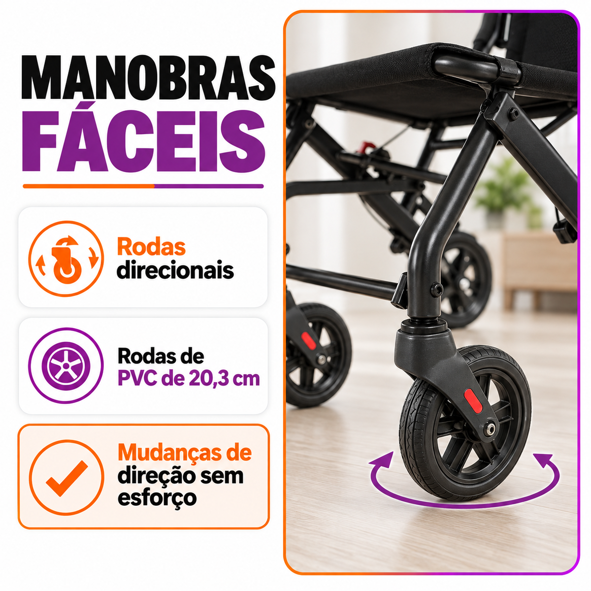 Cadeira de Rodas de Trânsito PRO6000 - Health Clean